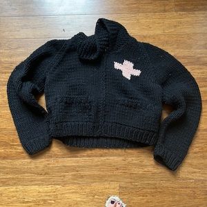 chunky knit zip sweater “snow babe”